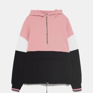 Zara | Tops | Zara Pink White Black Colorblock Zipup Hoodie | Poshmark